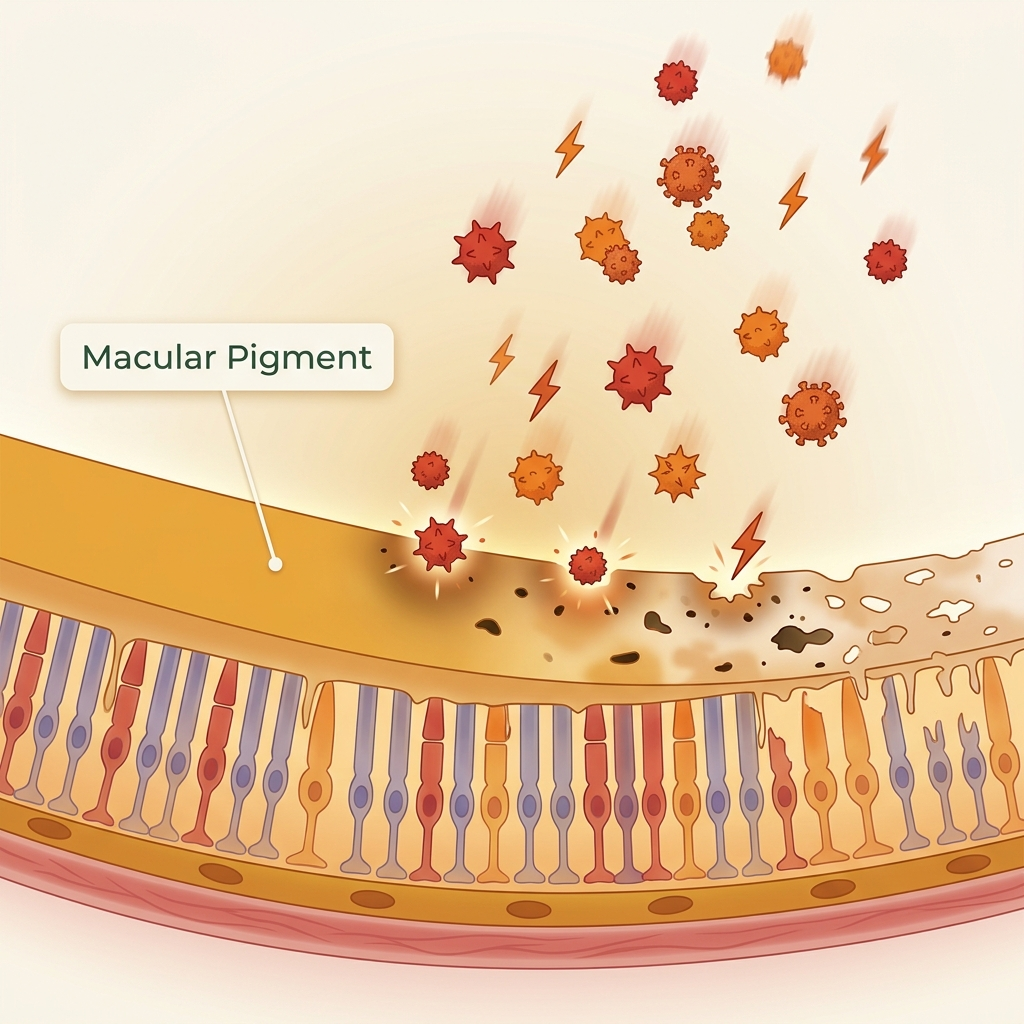 Free radicals attacking the macular pigment layer